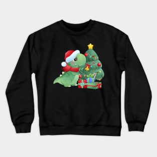 Cute Christmas T Rex Dinosaur With Christmas Tree And Gift Boxes Crewneck Sweatshirt